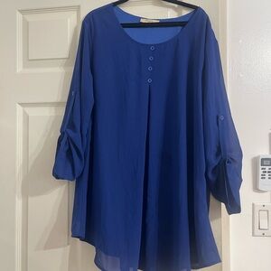 Chic Royal Blue Blouse with Button Accents